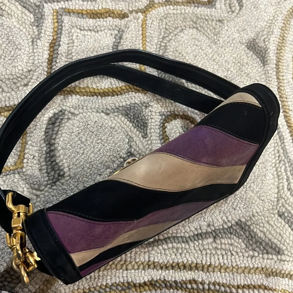 💕 Dolce & Gabbana black purple tan suede double handle satchel handbag 💕